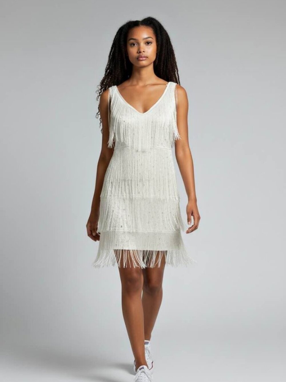 White Fringe 1920s-Style Flapper Party Dress